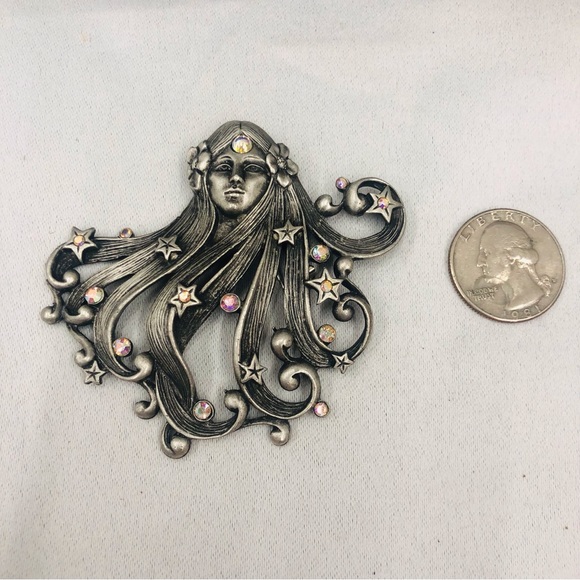 JJ Jonette Jewlery Pewter AB Rhinestone Goddess Asteria Brooch - Picture 13 of 16